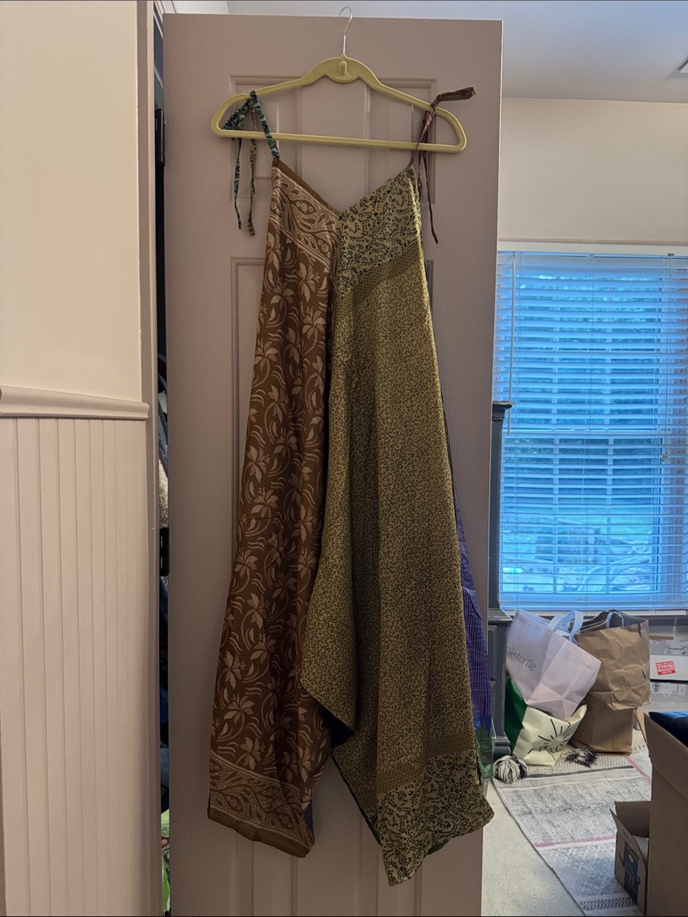 Jaded Gypsy Boho Patchwork Tie-Strap jumpsuit in Olive & Brown NWOT